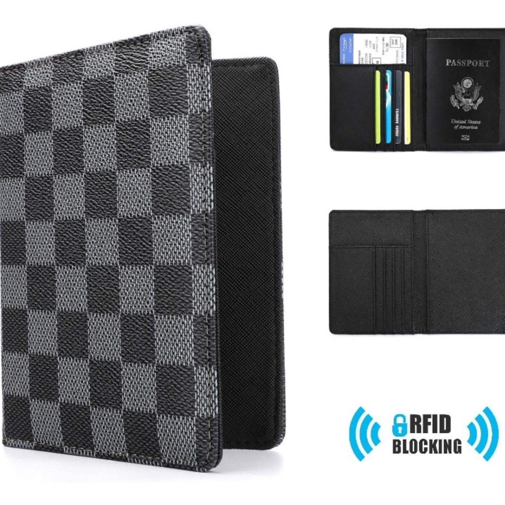 - Lux MEN’S BLACK checkered RFID Passport Holder